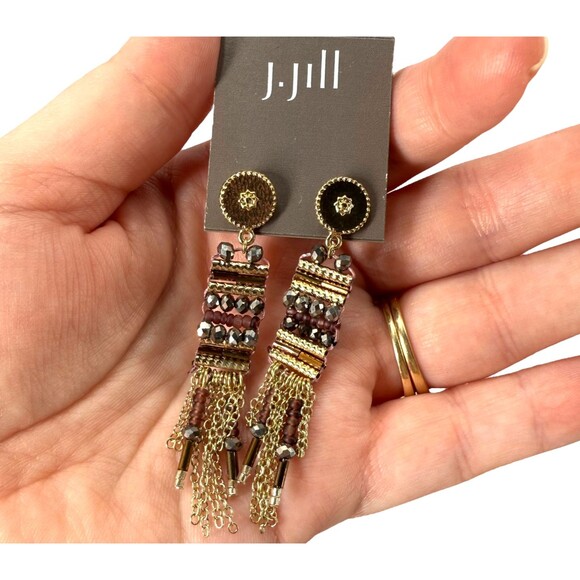 J. Jill Beaded Necklace Fringe Earrings Set Mixed Metal Faceted Iced Statement - Picture 8 of 15